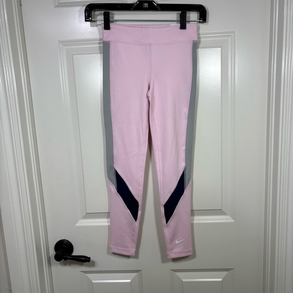 NWT Nike One Dri-Fit Mid Rise Tight Fit Full Length Leggings Kid’s S Pink